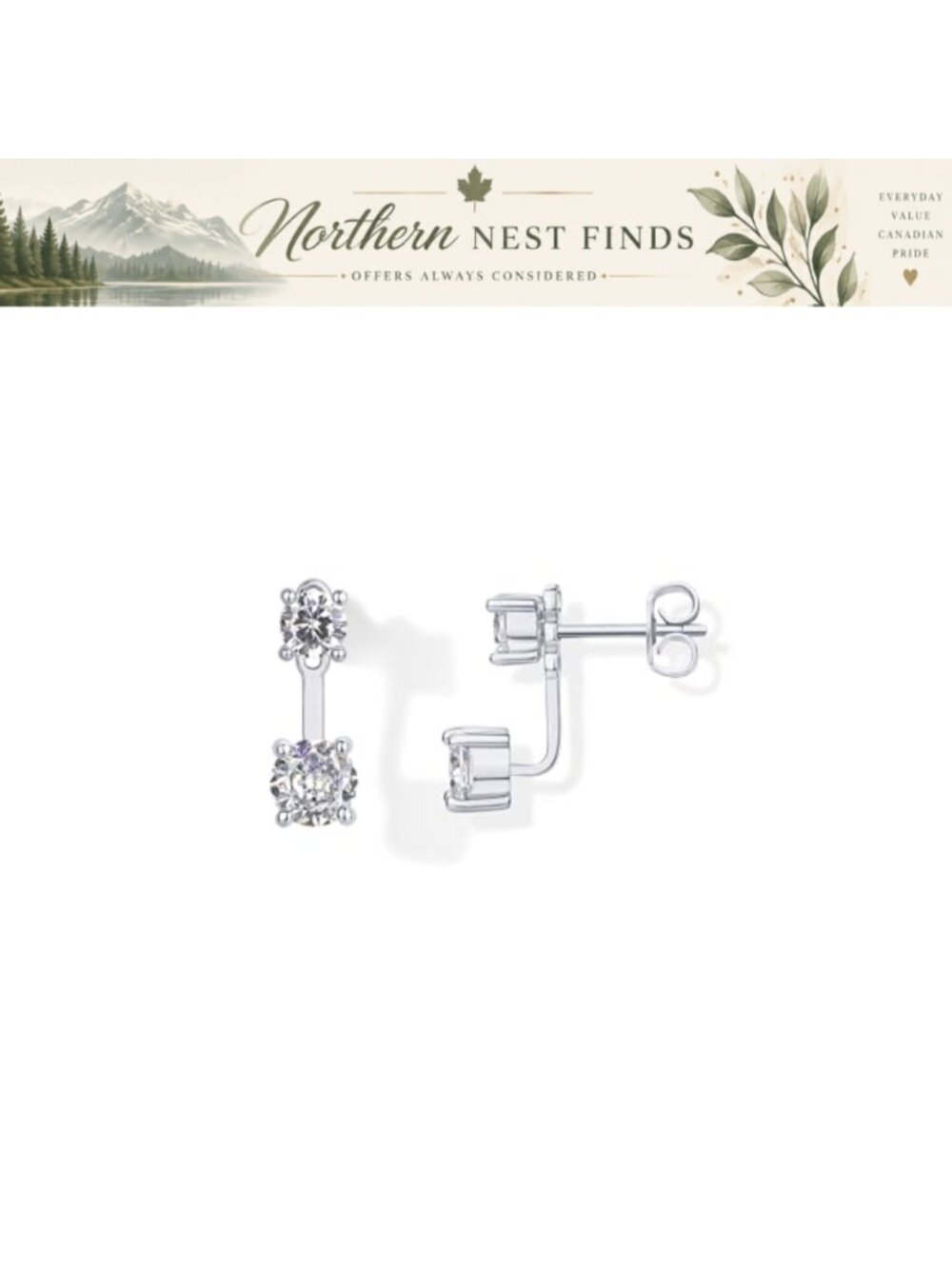 14K Gold Plated CZ Front Back Stud Earring Jackets Hypoallergenic